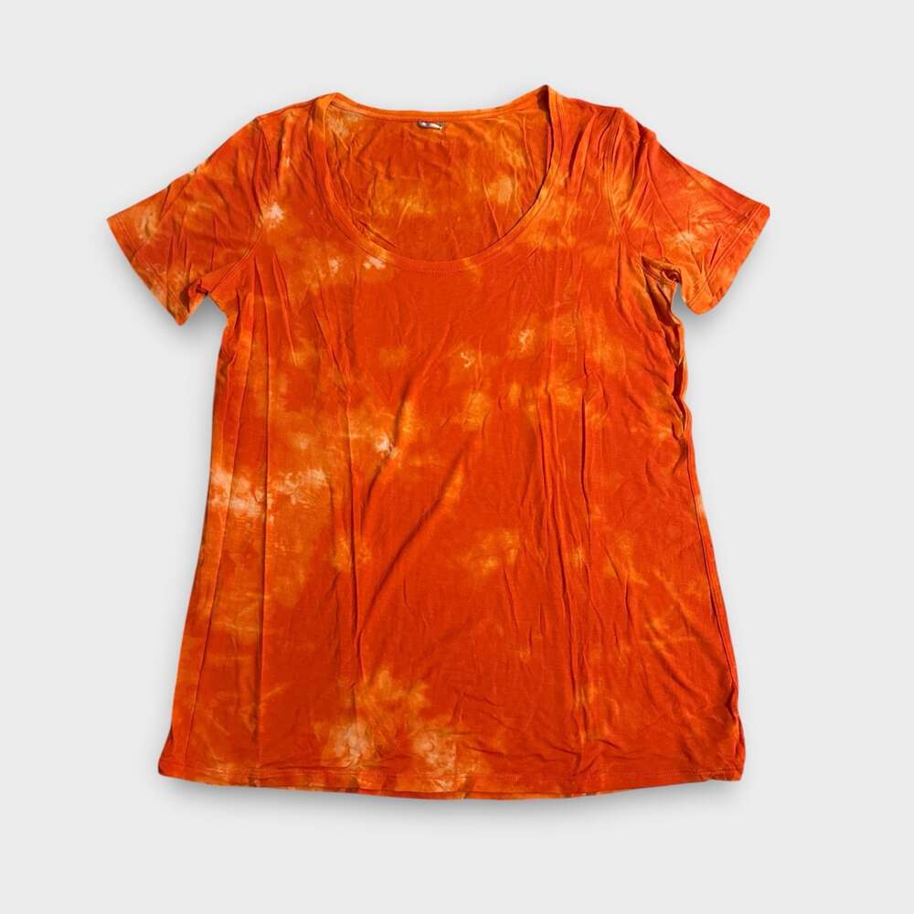 Kit and Ace Orange Tie Dye Relaxed Scoop Neck T-Shirt Small